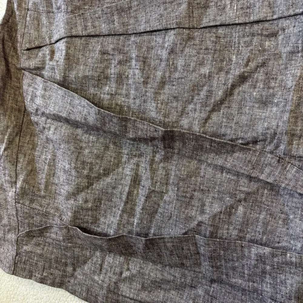 Y2K Womens Pencil Skirt Medium Linen Layered Gray Belted Made in USA 2000s
